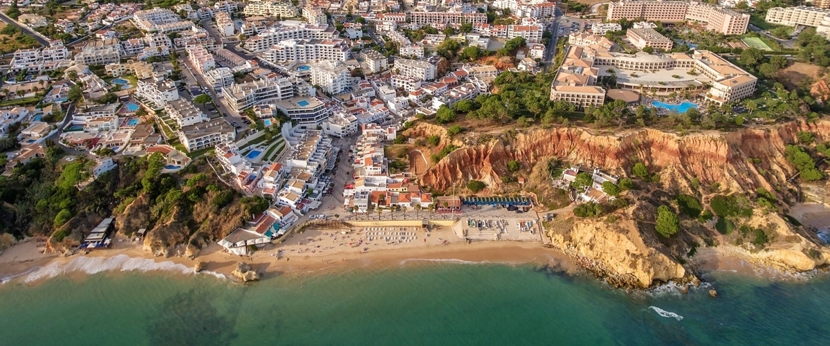 Aerial view of olhos de àgua in the Algarve