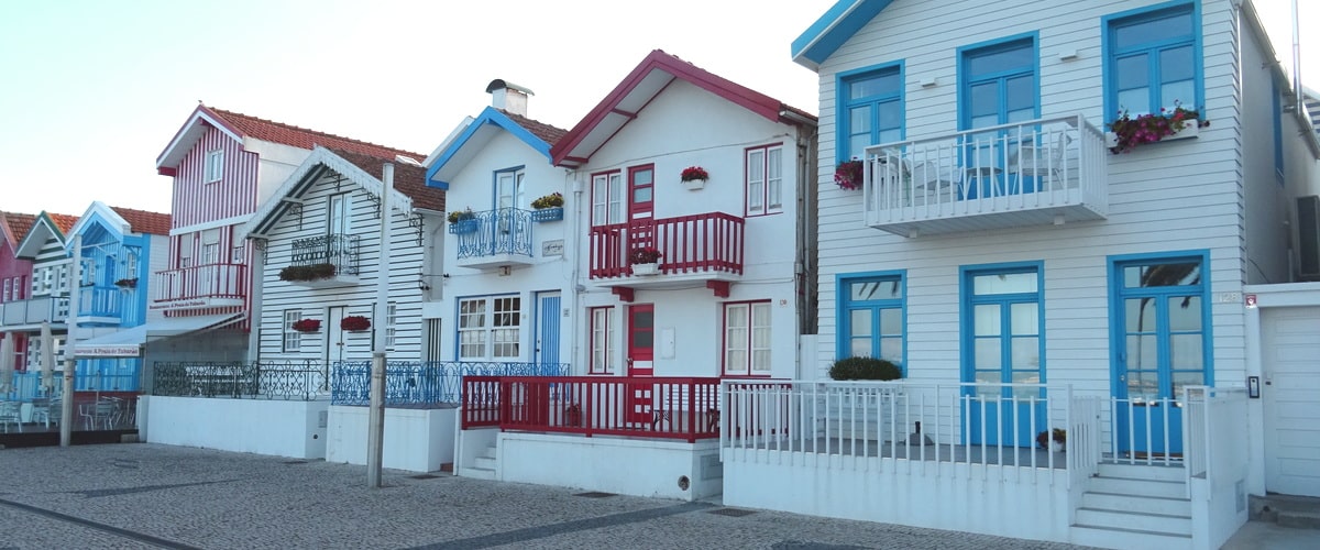 The candy striped wooden houses in Costa Nova in Aveiro