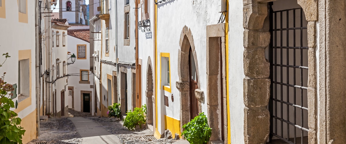 Santa Maria street in Castelo de Vide, Alentejo, Portugal. This street leads to the Castle.