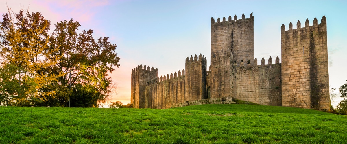 Guimarães, Portugal - End of a sunny day in the autumn next to the castle of Guimarães