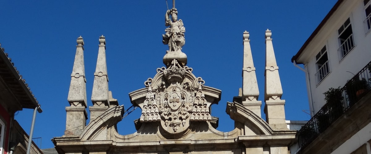 Detail of the iconic Porta Nova arch in Braga